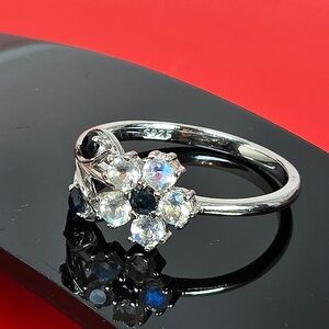 925 Sterling Silver Ring Sz 7.75 with Natural Sapphire & Moissanite